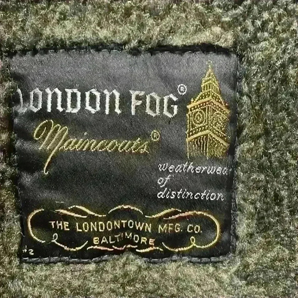 London Fog Men Sz 40 Long Trench Rain Coat Jacket Removable Lining Forest Green - Picture 6 of 9
